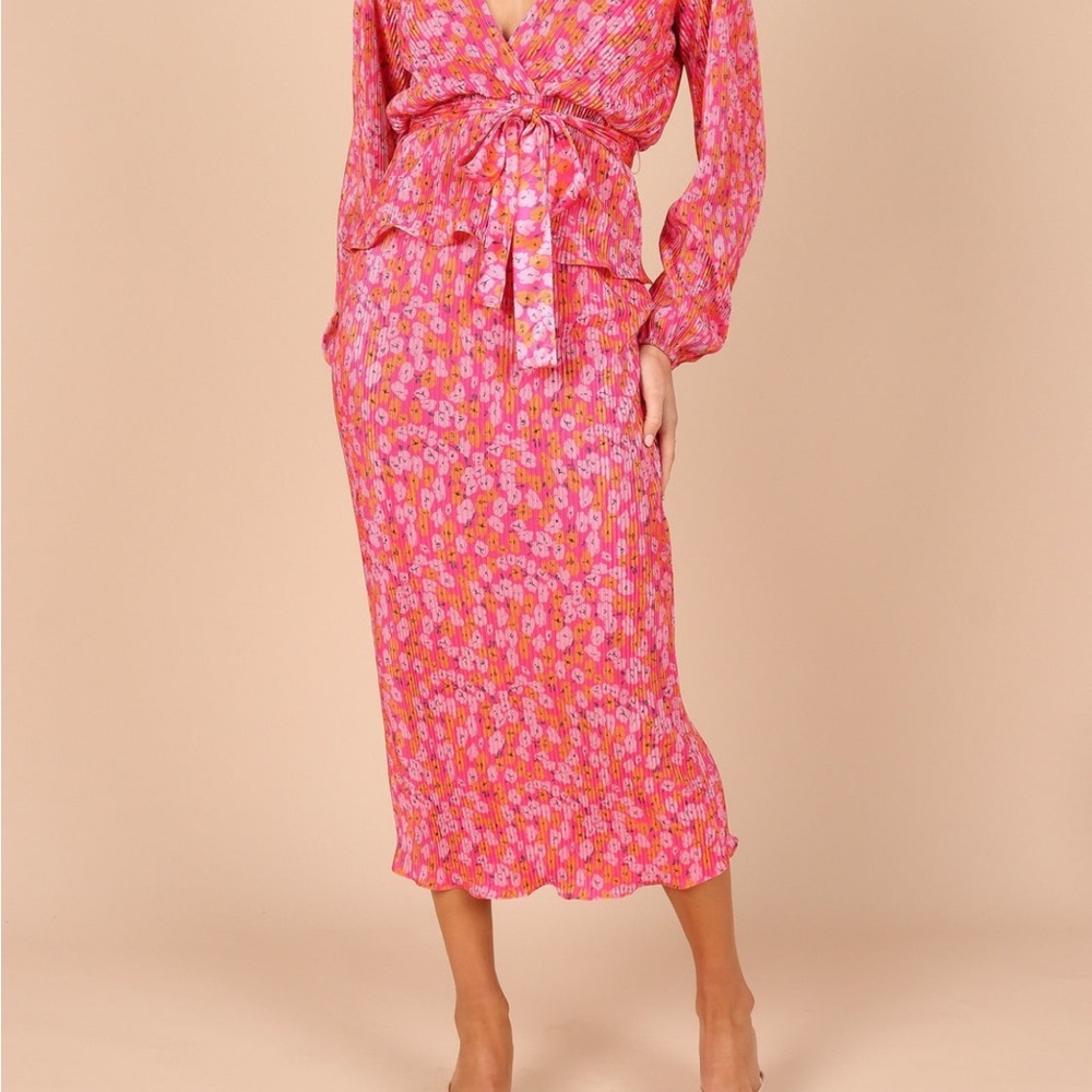 NWT Petal + Pup, Minelli Pleat Midi Skirt, Hot Pink